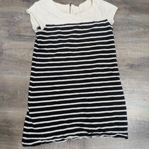 Merona Black & White Striped Cap-Sleeve Shift Dress Size M